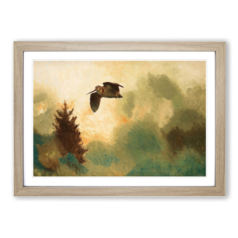 Snipe Bird by Bruno Liljefors - Picture Frame Painting, Oak Framed, 48cm H x 65cm W x 2cm D