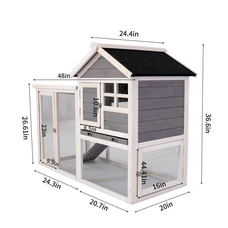 Deluxe Wooden Chicken Coop Rabbit Hutch Poultry Cage with Removable Tray, Grey