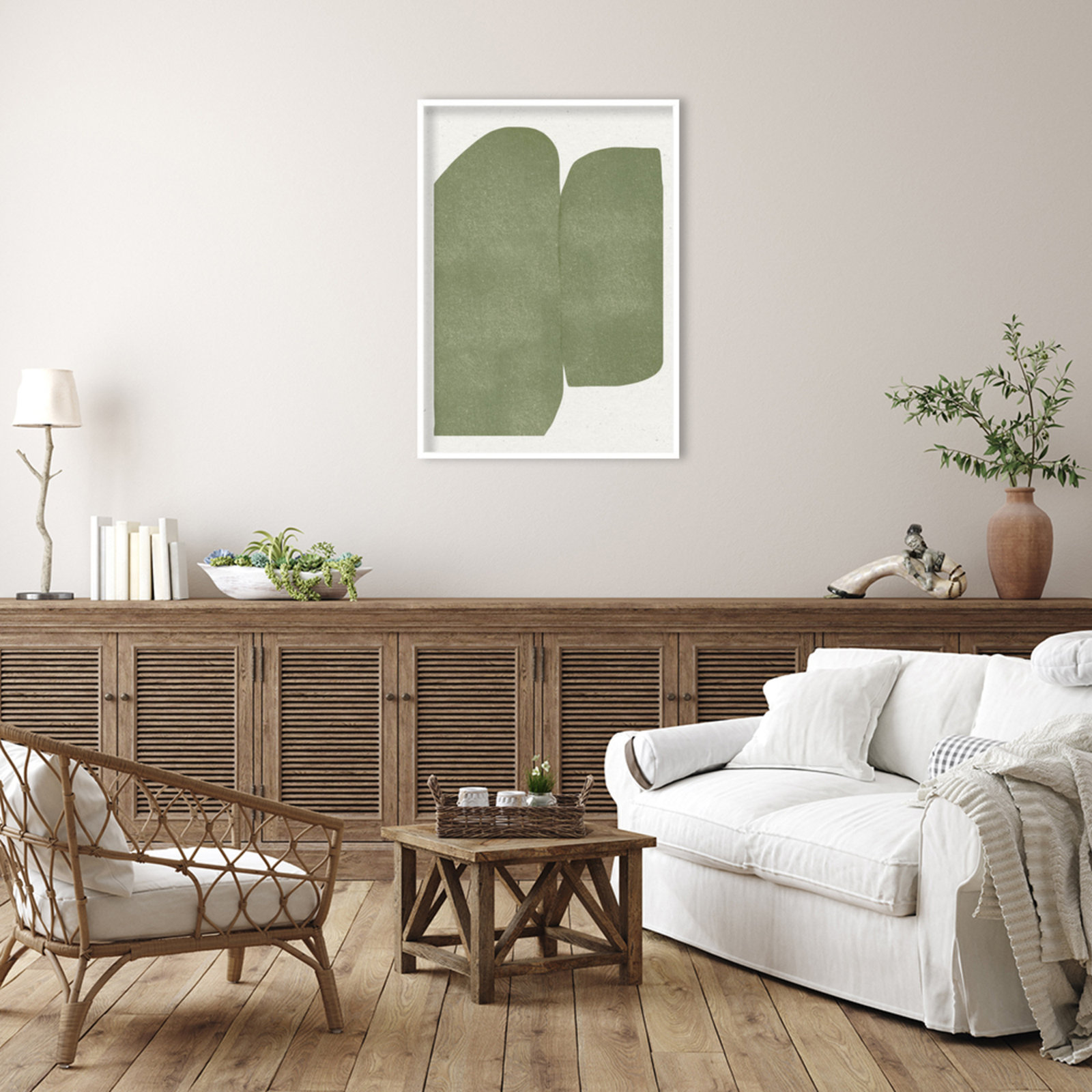 Rooney "Green Paper Cut Modern" Print, White, 41" H x 30" W