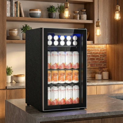 17.32'' W 3.2 Cu.ft Beverage Refrigerator, Holds 130 Cans or 20 Bottles, Stainless Steel Frame, Touch Control, 32-61, <38dB