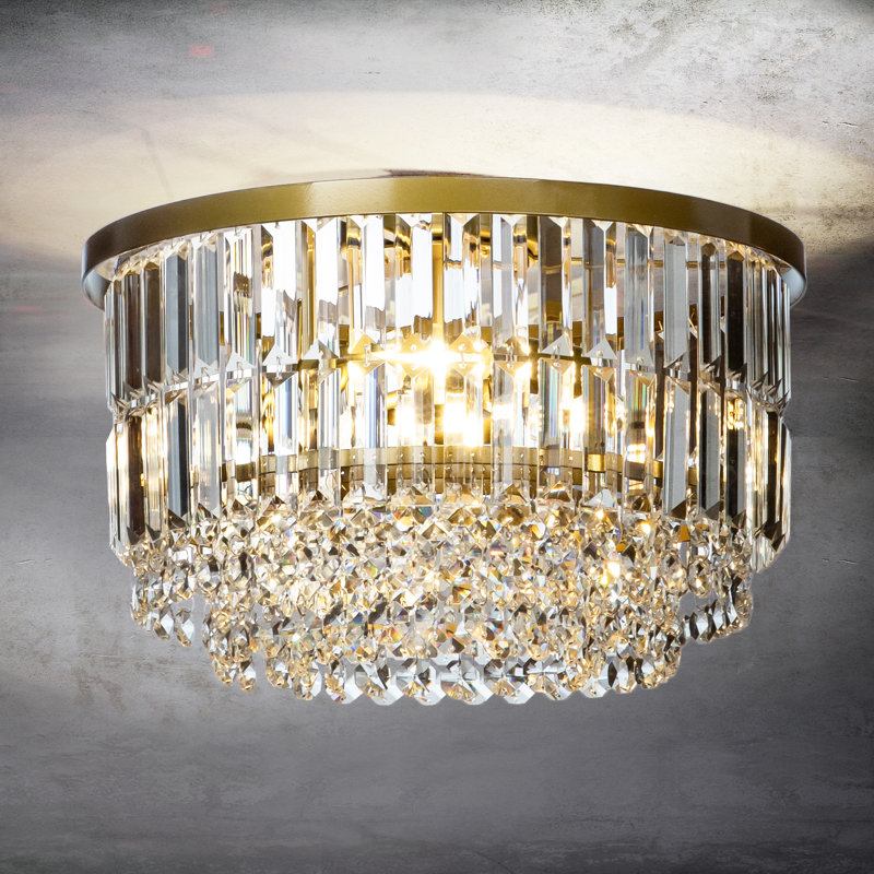 Evert 3 Lights 16" Traditional Gold Flush Mount With Clear Crystal Accents