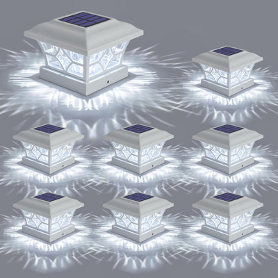 Solar Post Cap Lights 8 Pack with 1000mAh Battery - for 4x4 5x5 6x6 Fences, Larger Size-white