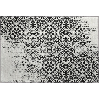 Premium Machine Washable Prisco Black Rug
