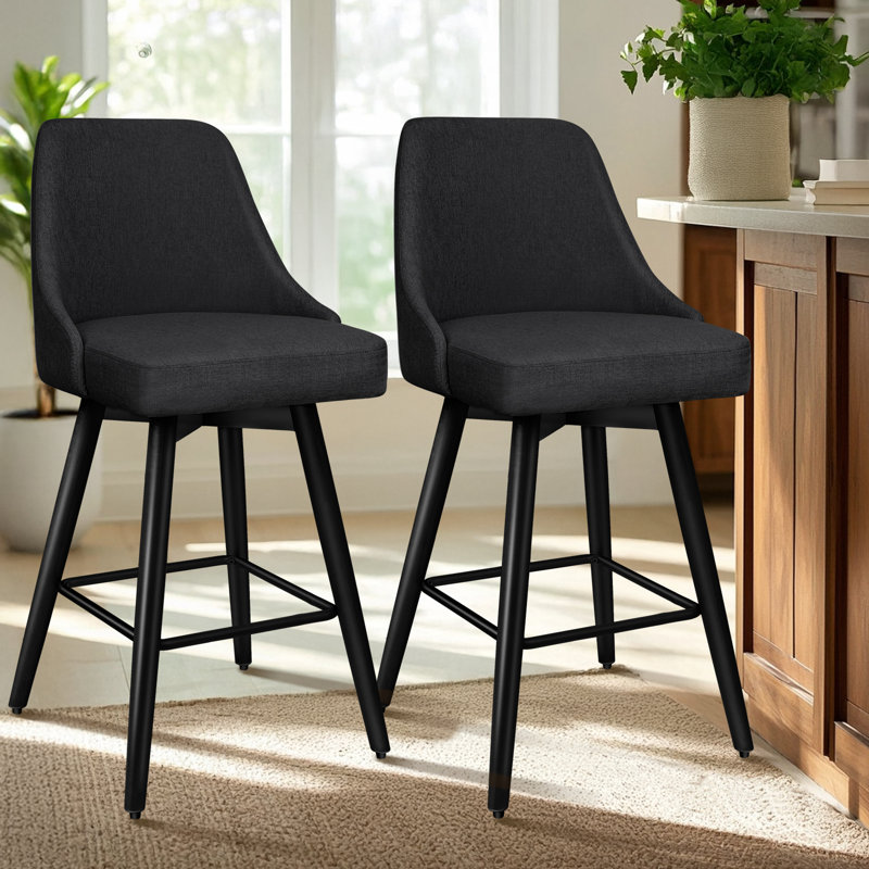Ensemble de 2 tabourets de bar pivotants en tissu d'ameublement en lin, Noir