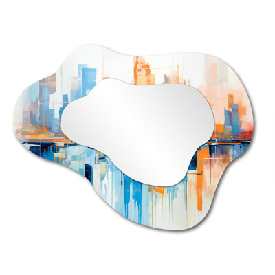 Venere Chicago Skyline Autumn Sunset - Landscapes Asymmetrical Decorative Wall Mirror, Blue Cloud Large Mirror, Printed Metal Art