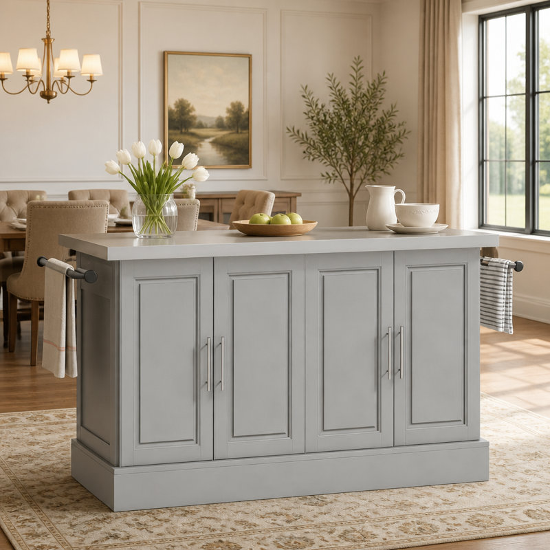 Chariot roulant de cuisine avec tiroirs supérieurs en acier inoxydable et tablettes de rangement ajustables pour la préparation des aliments