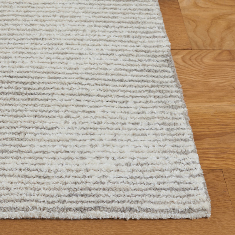 Masanao Hand Tufted Wool/Viscose/Cotton Solid Color Rug in Grey/Ivory, Rectangle 5' x 8'