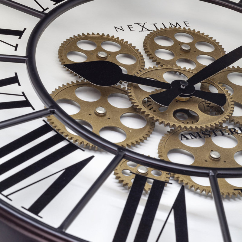 20-Inch Moving Gear Wall Clock, White Gold/Black