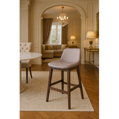 Modern Upholstered Counter Stool With Walnut Base