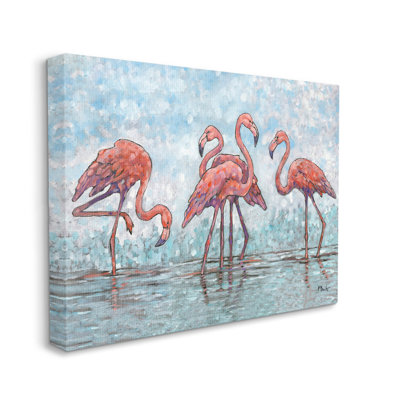 Flamants dans le style impressionniste de la lagune par Paul Brent - peinture sur toile tendue