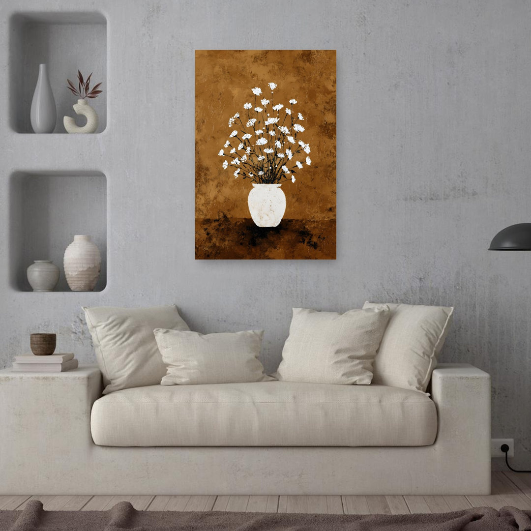 White Florals In White Vase I Classic Contemporary Delicate Nature Wall Art Print