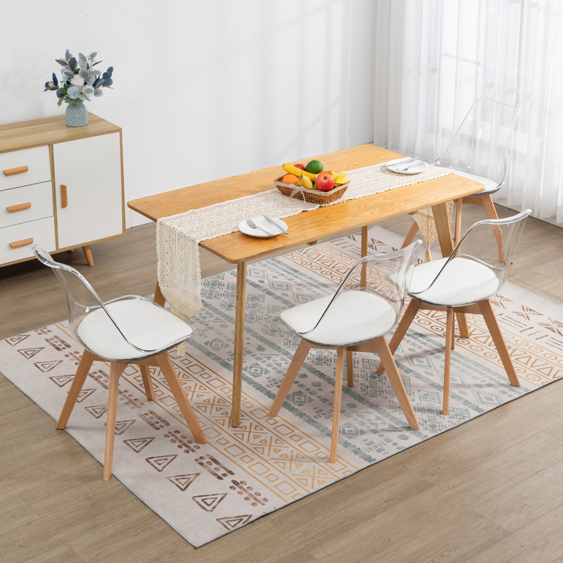 Fashank Set of 4 Modern Elegant Shell Upholstered Dining Chairs, Wooden Side Chair for Bedroom Kitchen Offic, Clear