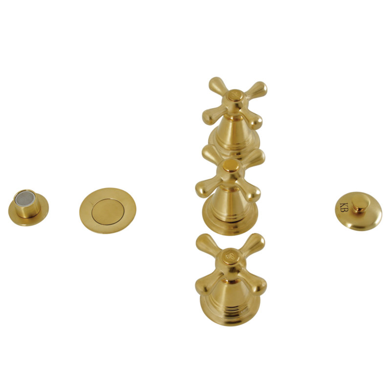 Victorian Three-Handle Widespread Vertical Bidet Faucet, Brushed Brass