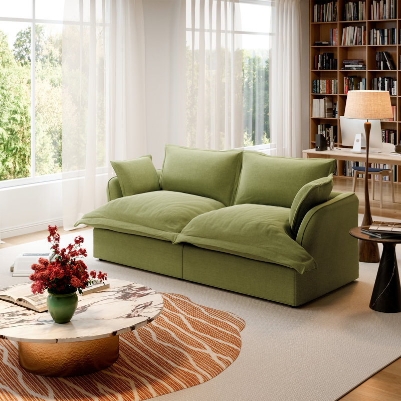 Upholstered Sectional Sofa Loveseat, Cloud Sofa Modular Sectional Sofa Filled With Soft Down for Living Room Bedroom, Green