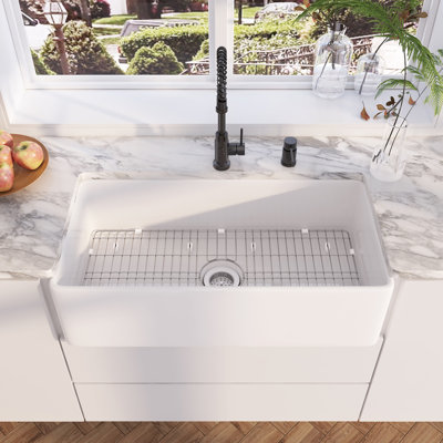 Denbigh 36'' W Farmhouse / Apron Single Bowl White Fireclay Kitchen Sink with Accessories -  Eridanus, ERI-FS-107N