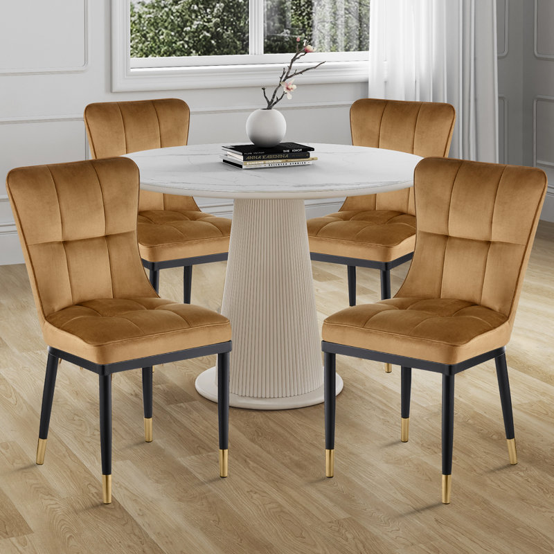 Velvet Upholstered Parsons Chair, Dark Khaki