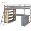 Lit mezzanine double avec échelle, tablettes et bureau, gris