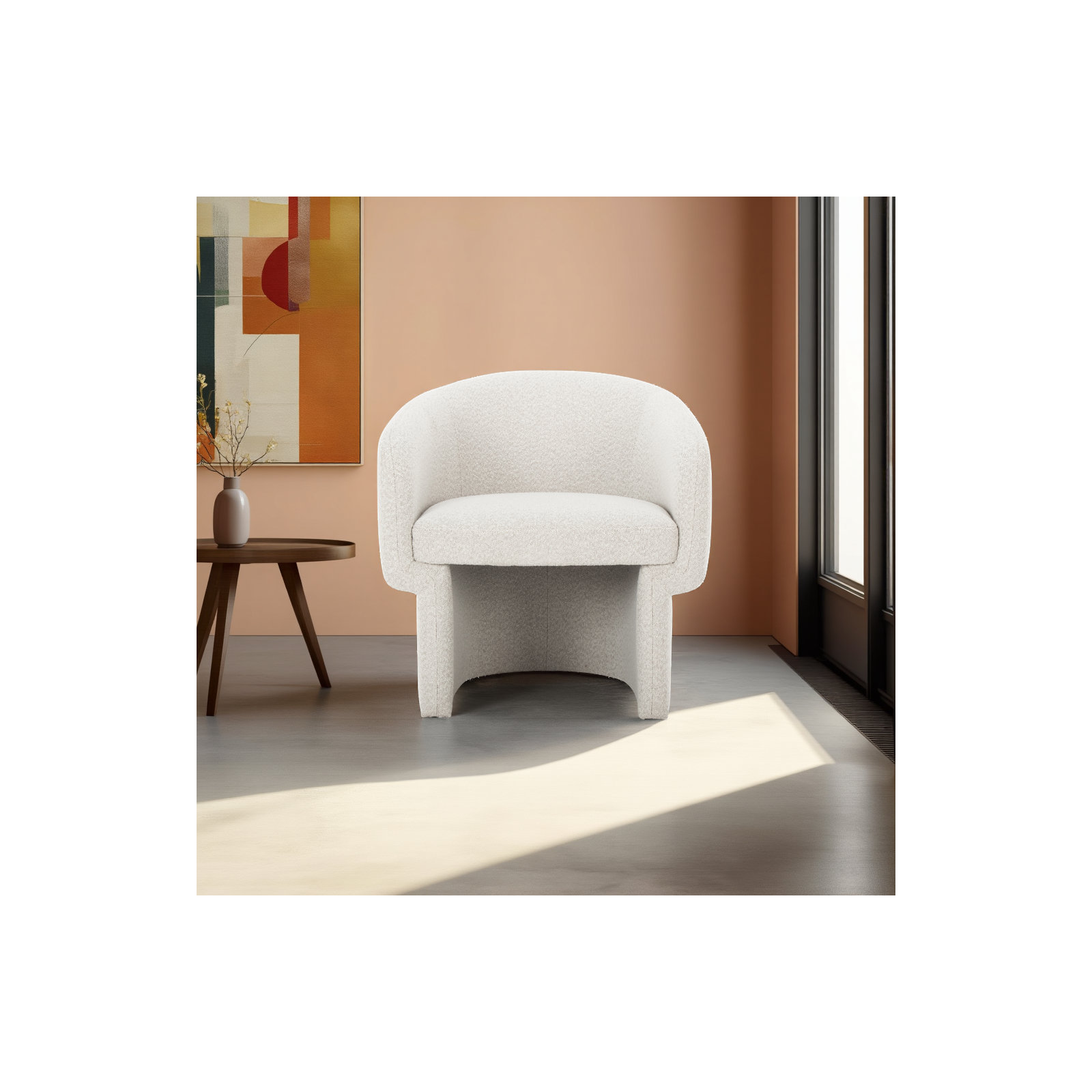 27.5" W Velvet Barrel Chair, Oyster Boucle