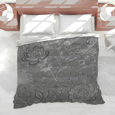 Édredon gris à motif floral