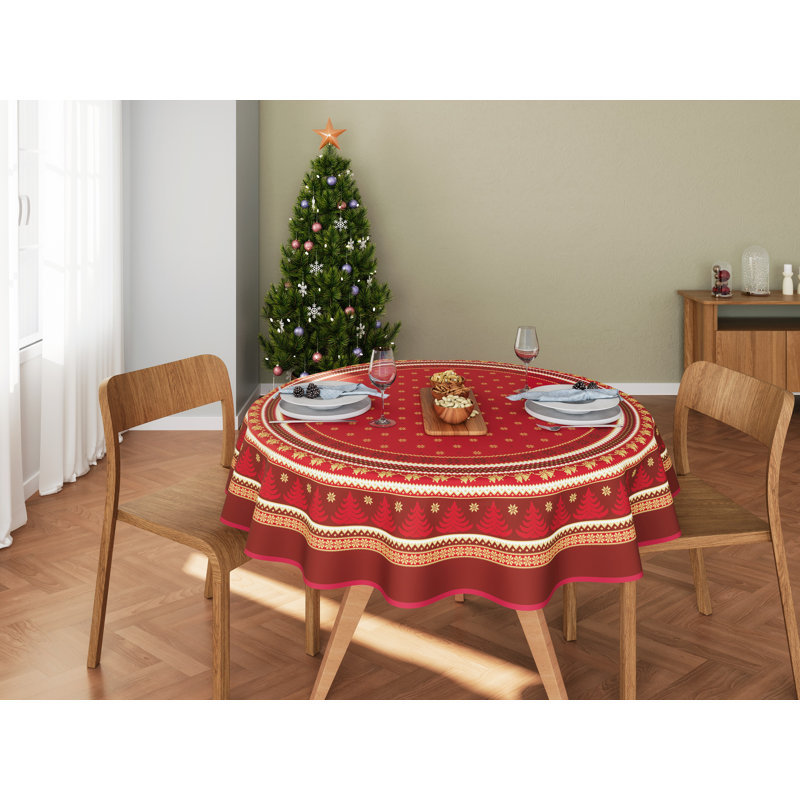 Maahir Floral Christmas Cotton Tablecloth, 60" Round
