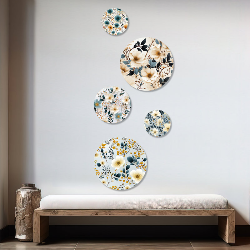 Adeline - ensemble d'art mural floral rond 5 pièces
