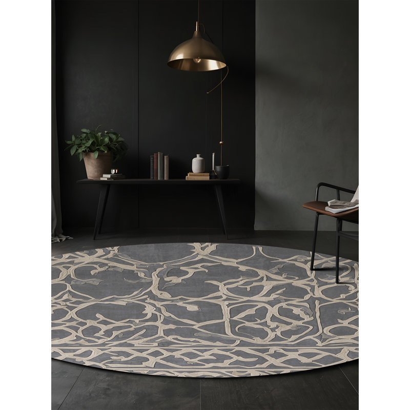 Machine Washable Gray Area Rug, Round 3'
