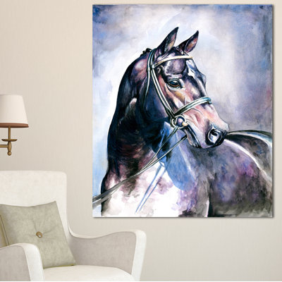 «Black Horse with Bridle», reproduction d'art sur toile tendue