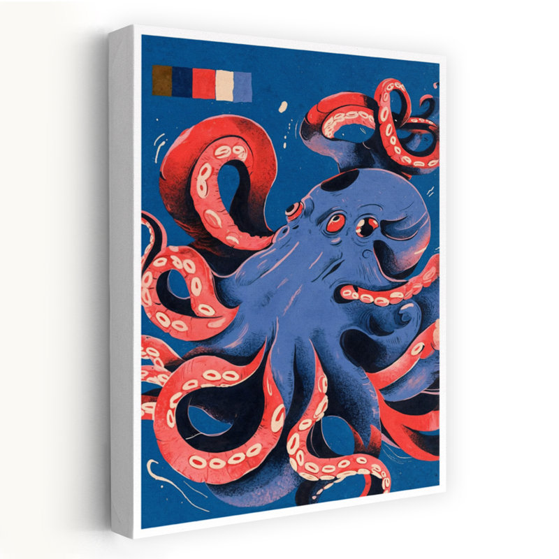 Art contemporain, rétro, audacieux, pieuvre rétro, art mural océan, H 48 po x l 32 po