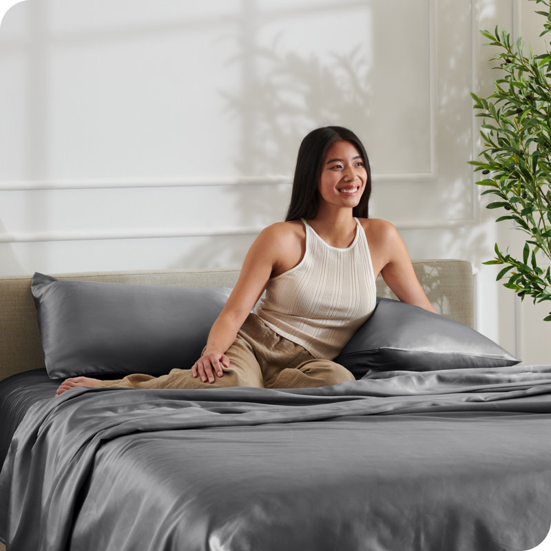 Queen Gray Satin Deep Pocket Sheet Set