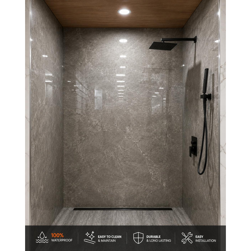 96” Waterproof SPC Shower Wall Panel Kit – 4-Piece Grout-Free Bathroom Surround (36"x60"x96"), 96" H x 36" W x 0.3" D