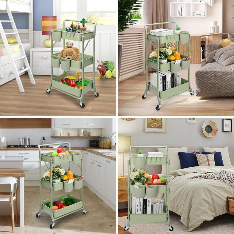 Foldable Multi-Function Rolling Cart, Green
