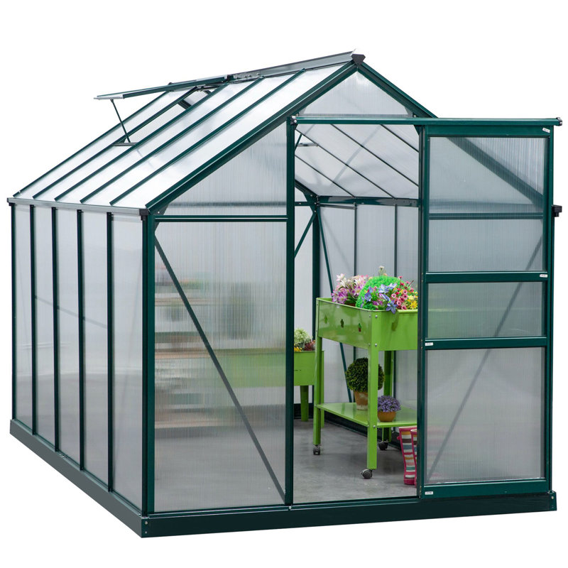 Aaliegha 6 x 10ft Polycarbonate Greenhouse Walk in Slide Door Dark Green