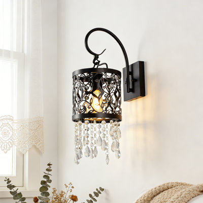 1-Light 16cm Dimmable Crystal Armed Sconce