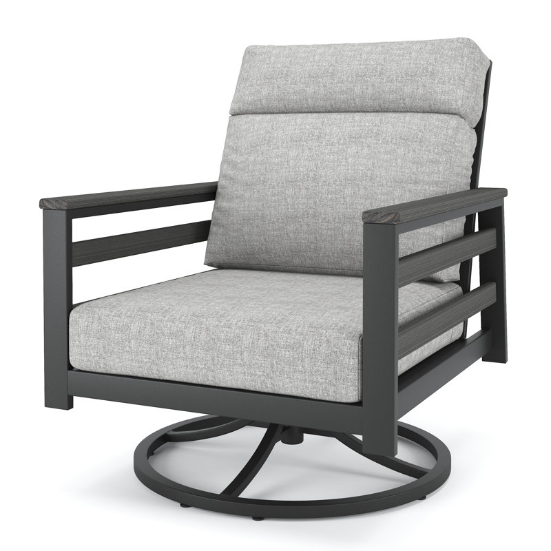 Chaise berçante d'extérieur en métal avec coussin Sunbrella Townsend, Gris, Toile granit