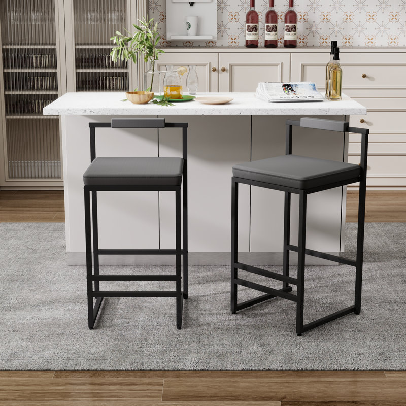 Modern Bar Stools Upholstered Bar Height Barstools With Low Back And Metal Frame Couter Tall Bar Chairs(Set Of 2)