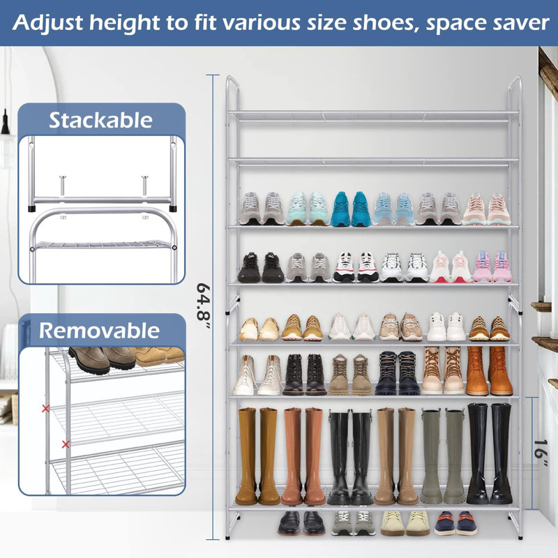 24 Pair Stackable Shoe Rack, Gray