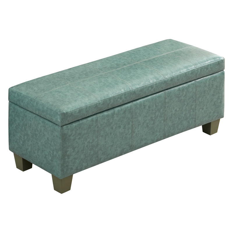 Green Faux Leather Tufted Storage Ottoman with Wooden Legs