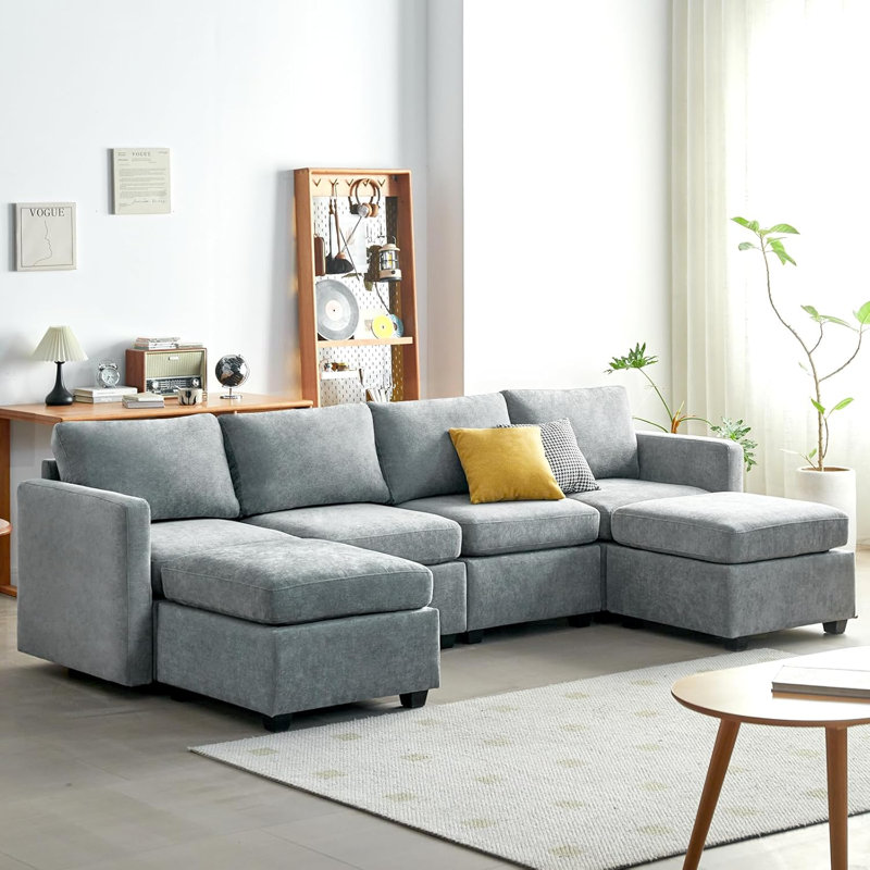 Canapé modulaire rembourré Jaiwan, Lin gris