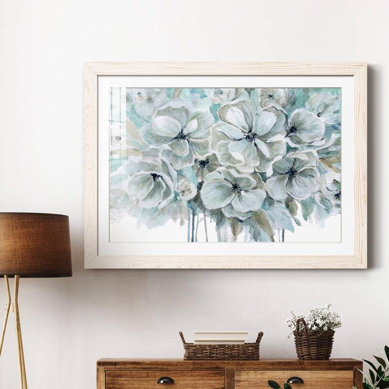 Bleu sarcelle harmonie I - peinture encadrée, H 20 po x l 17 po x P 1,5 po, Cadre blanc