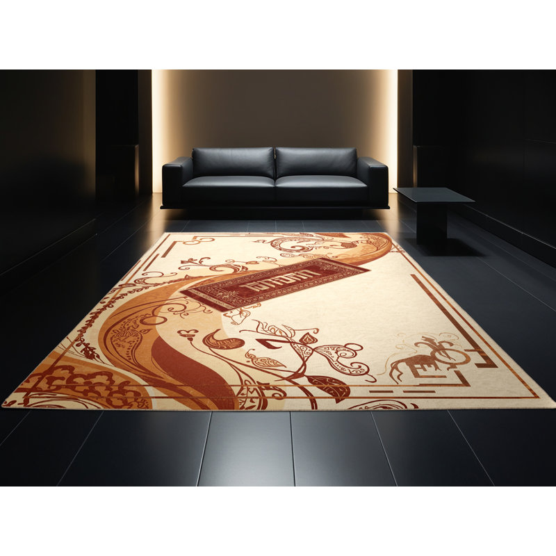 Tapis oriental doux en peluche douce de style oriental Sedgley - reliure beige, 2 x 5