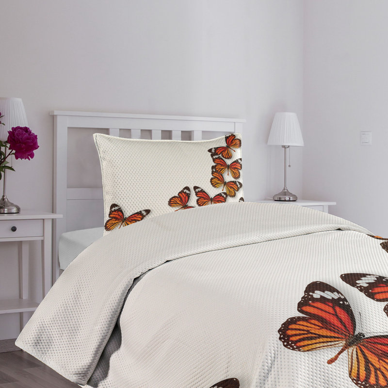 White Quilted Queen Bedspread Set with Butterfly Design