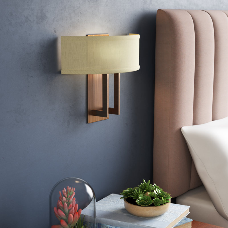 Hampton Brushed Bronze 2-Light Wall Sconce with Off-White Linen Shade