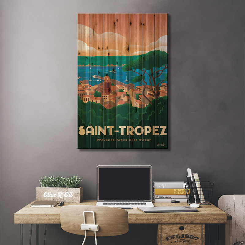 Saint Tropez par Ideastorm Studios - impression sur bois sans cadre, H 26 po x l 18 po x P 1,5 po