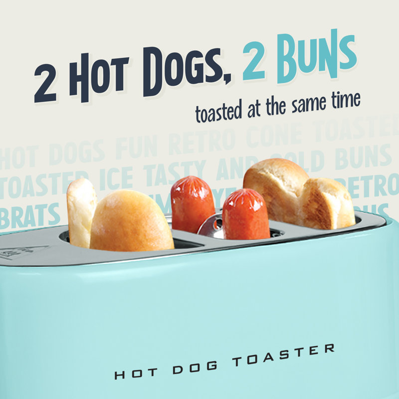 Nostalgia 2 Slot Hot Dog and Bun Toaster with Mini Tongs, Aqua