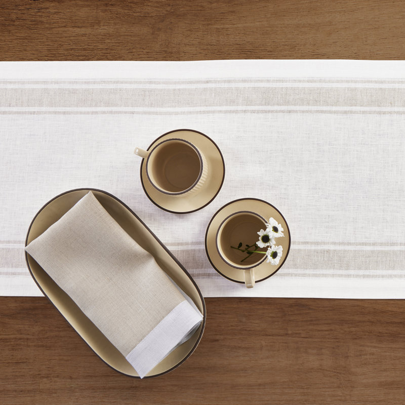 Country Stripe - 100% Pure Linen Table Runner, 60" x 14", White/Natural