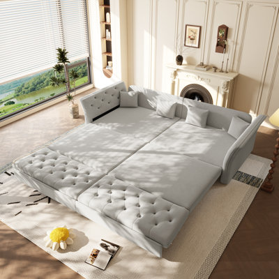 100" King-Size Velvet Pull-Out Sleeper Sofa Bed, Convertible Sofa for Living Room Apartment Office