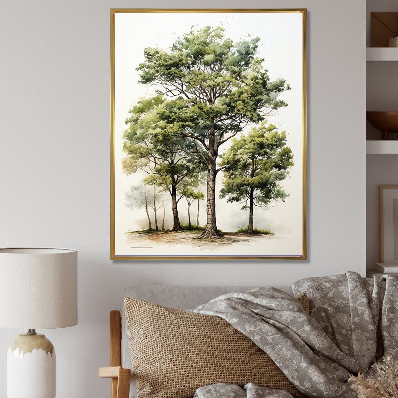 «Tree Oaks Simplicity II», reproduction d'art sur toile, Cadre flottant doré, H 32 po x l 24 po x P 1 po