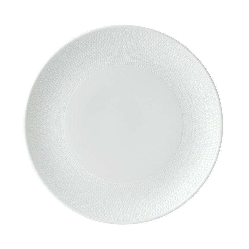 Elegant Geometric Embossed 16-Piece Porcelain Dinnerware Set, White