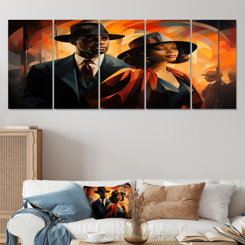 Ensemble de 5 décorations murales noires et rouges Harlem Renaissance Jazz Couple I - Harlem Renaissance, H 28 po x l 60 po