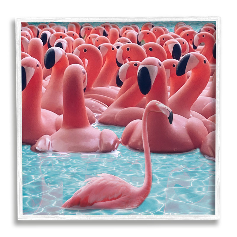 "Fun Flamingo" par Ziwei Li, H 17 po x l 17 po, Giclée encadrée blanc bord de mer
